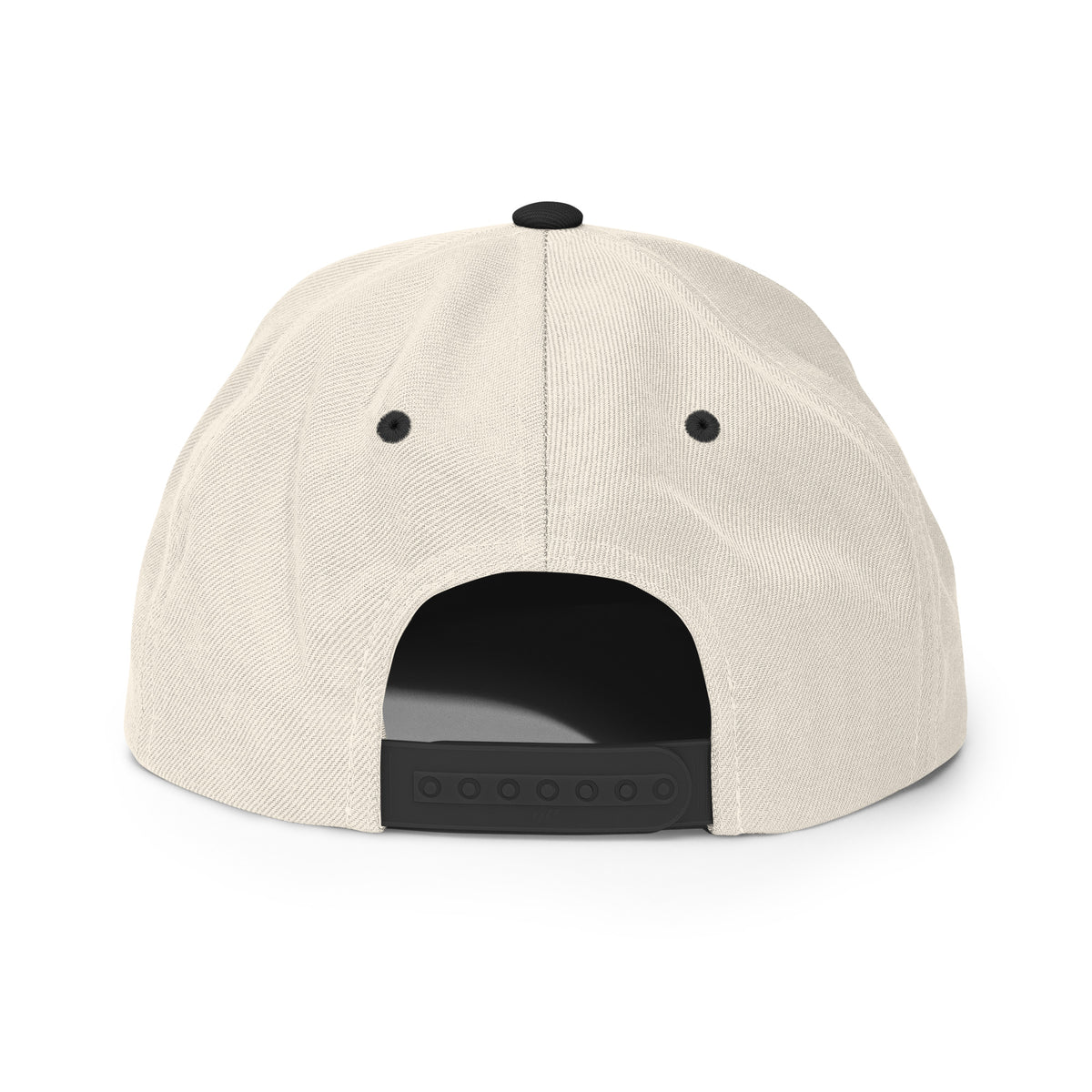 LGH Snapback Hat in Natural/Black, back view with the snap closure