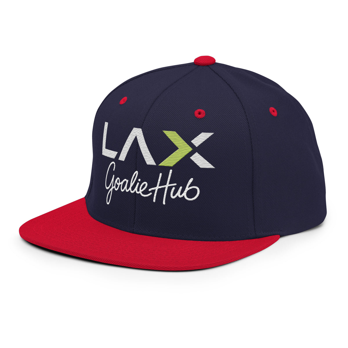 LGH Snapback Hat in Navy/Red, left front view
