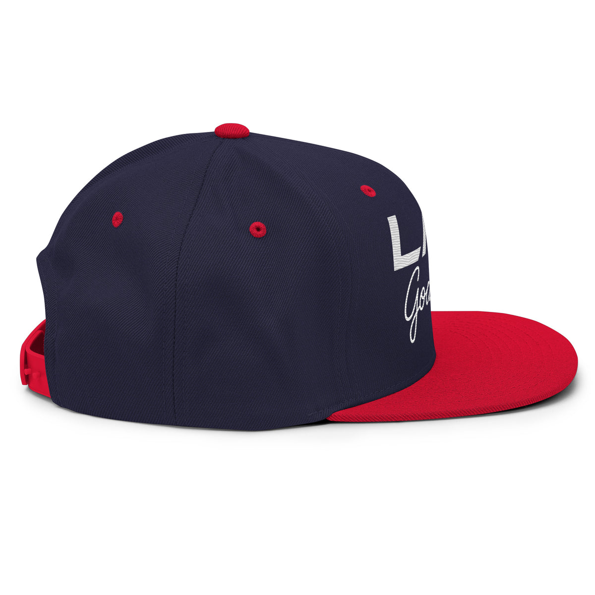 LGH Snapback Hat in Navy/Red, right side view