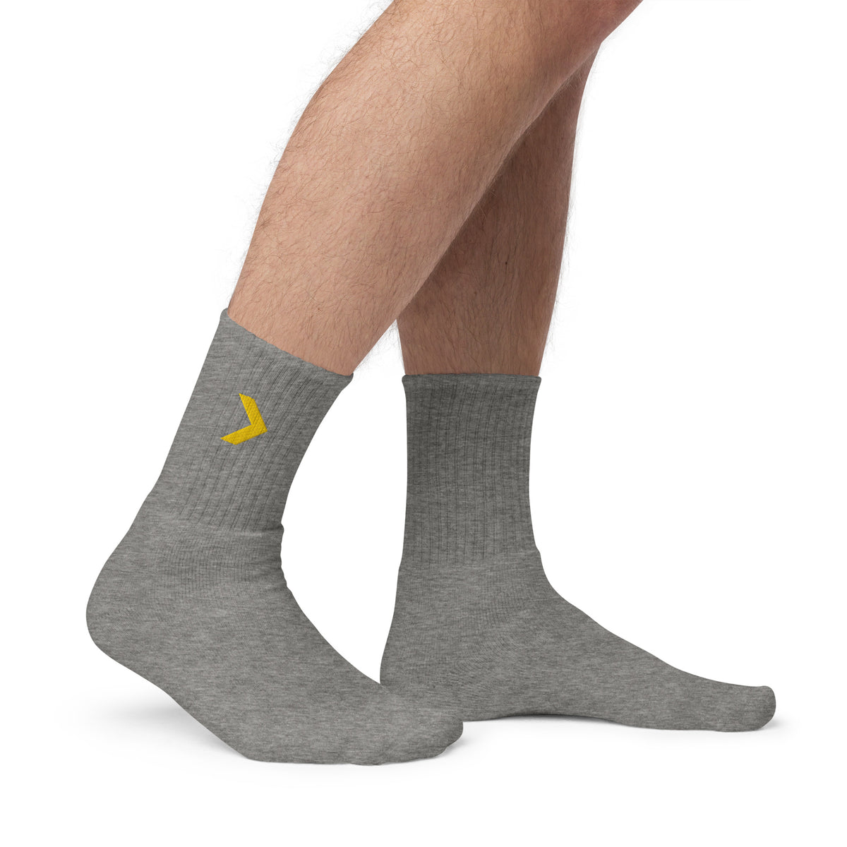LGH Crew Socks in Heather Grey, worn, side view
