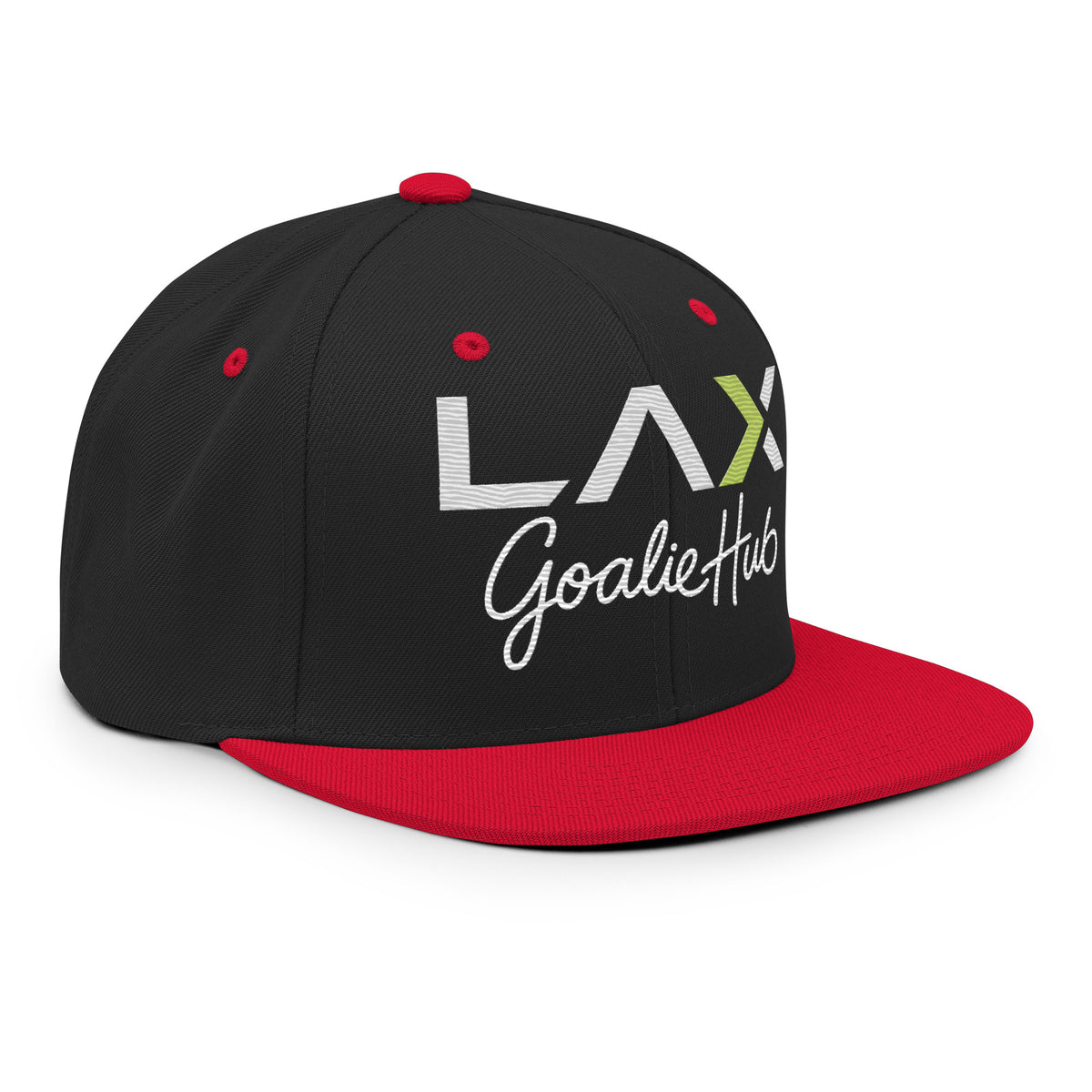 LGH Snapback Hat in Black/Red, right front view