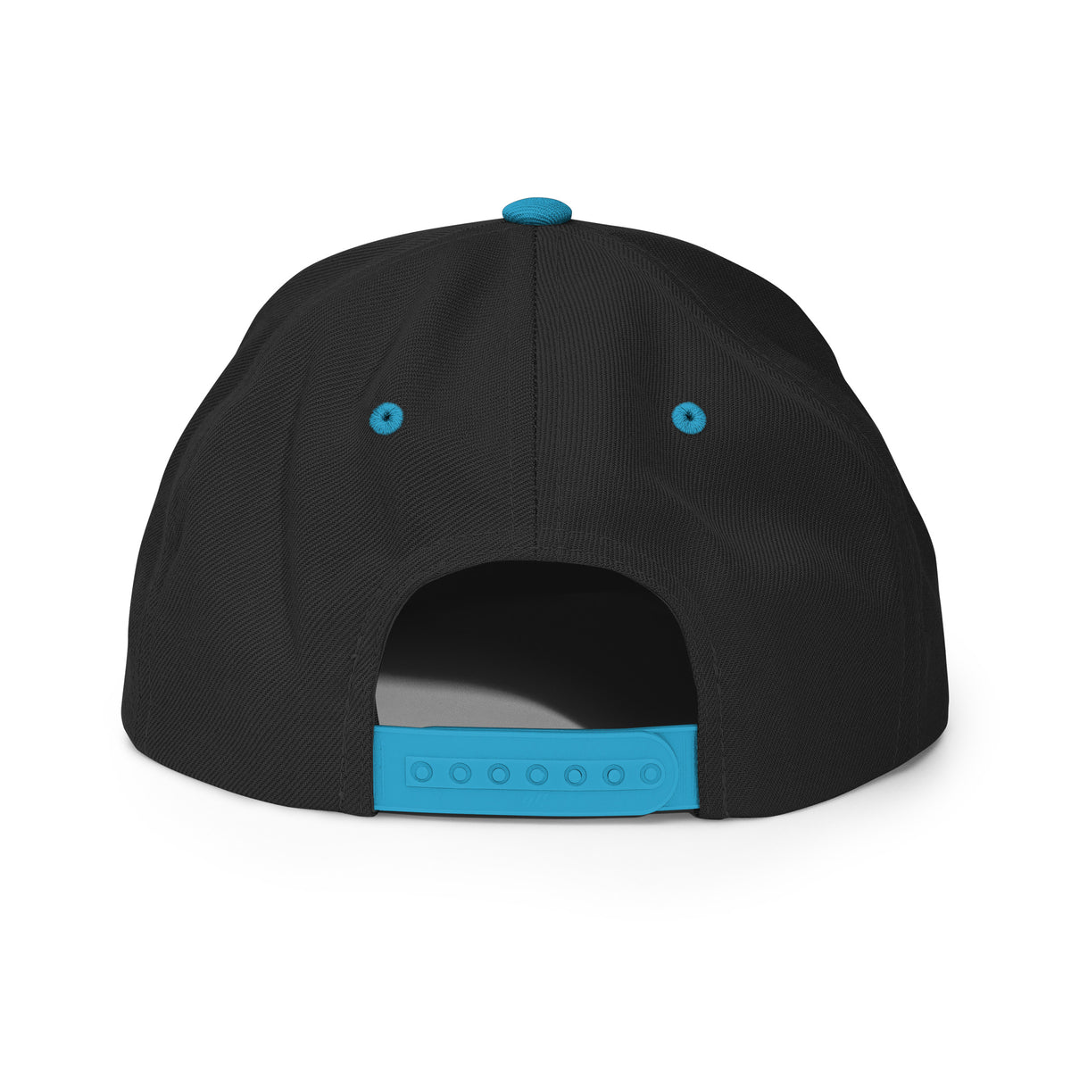 LGH Snapback Hat in Black/Teal, back view with the snap closure