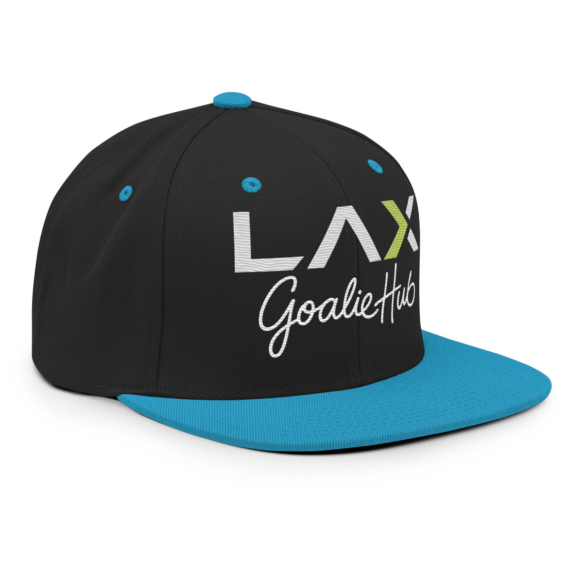LGH Snapback Hat in Black/Teal, right front view