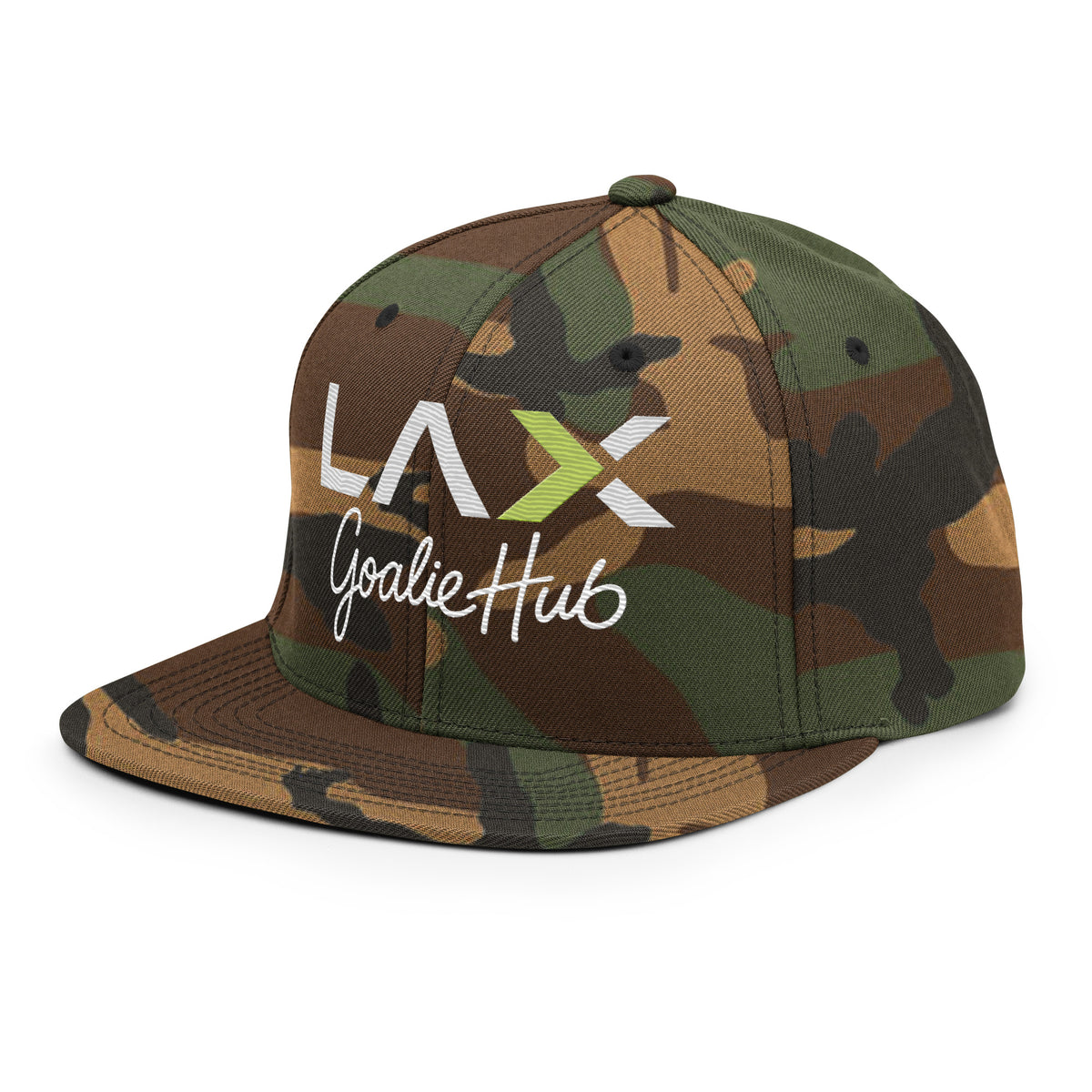 LGH Snapback Hat in Green Camo, left front view