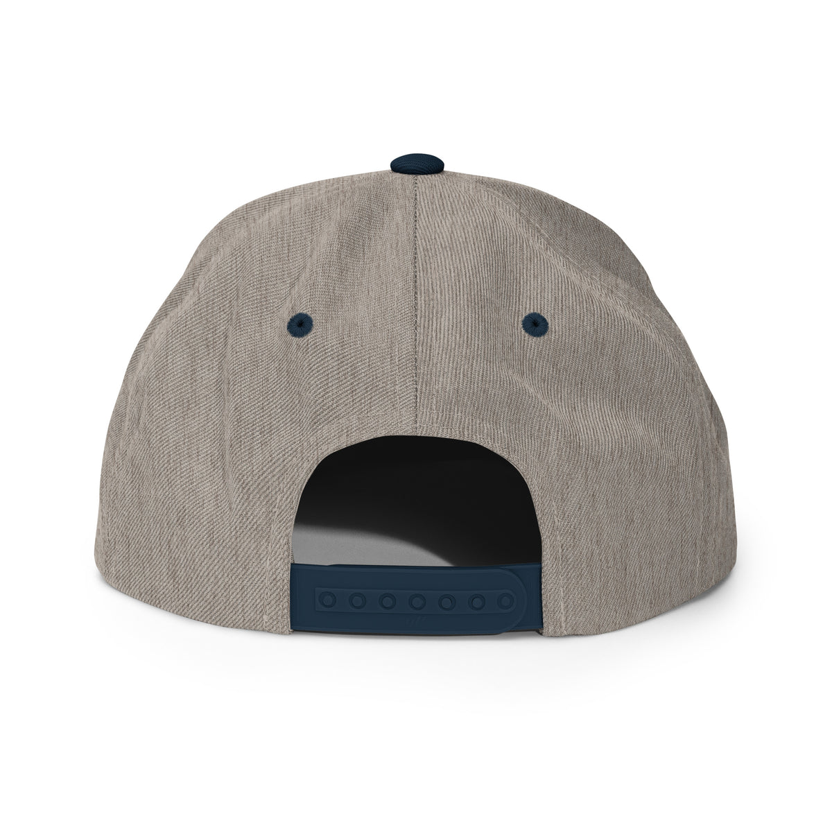 LGH Snapback Hat in Heather Grey/Navy, back view with the snap closure