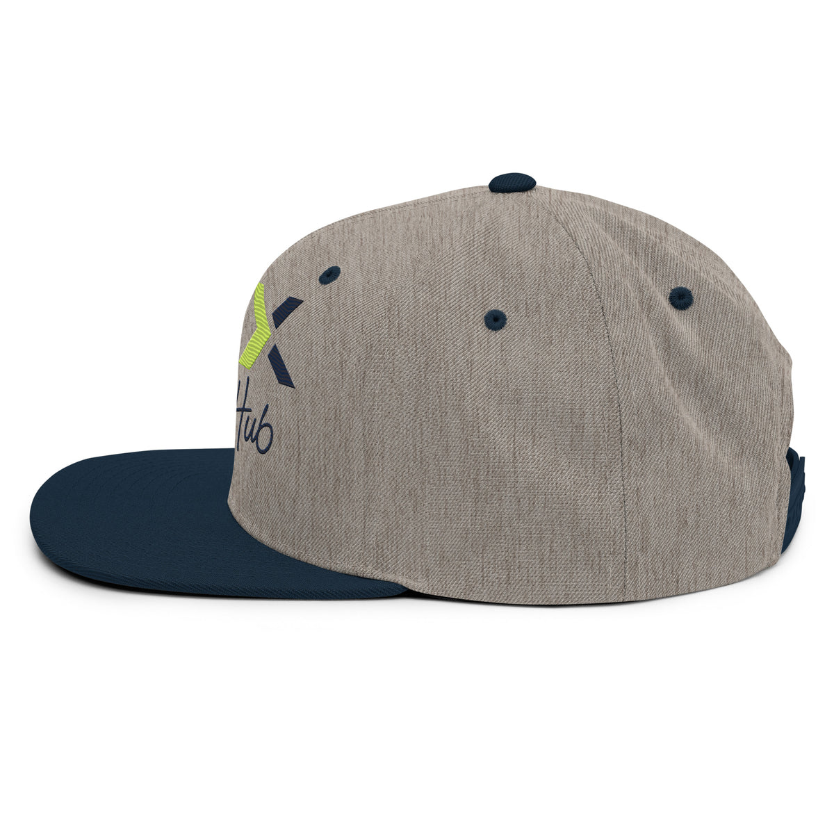 LGH Snapback Hat in Heather Grey/Navy, left side view