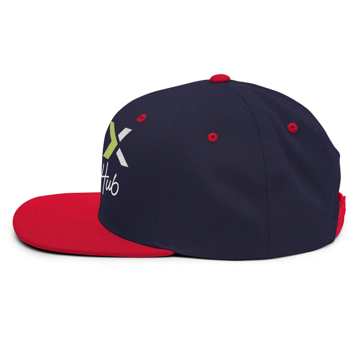 LGH Snapback Hat in Navy/Red, left side view