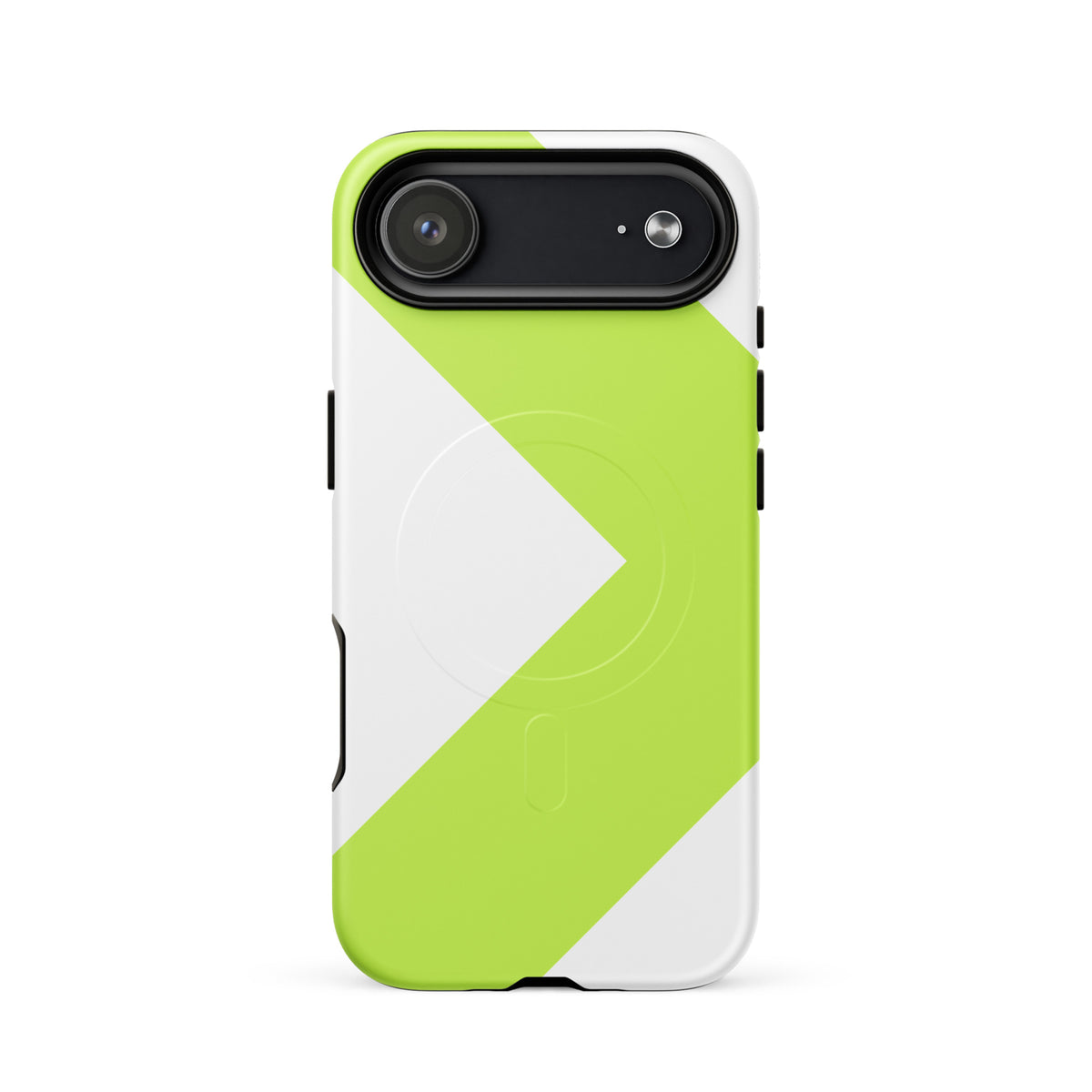 LGH MagSafe Tough Case with signal-green chevron, matte finish, on iPhone 17 Air