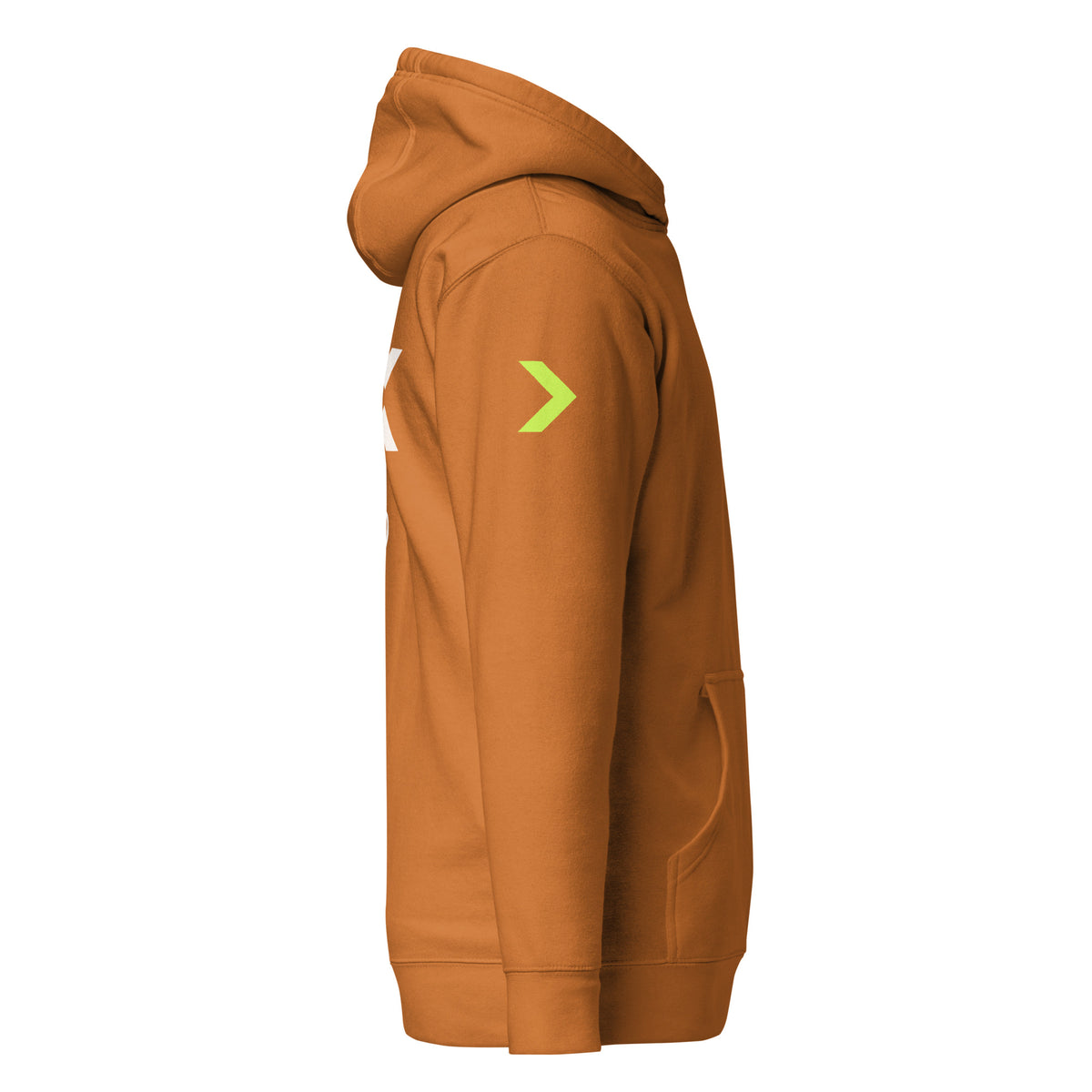 LGH Unisex Hoodie in Adobe, right side view showing the sleeve print