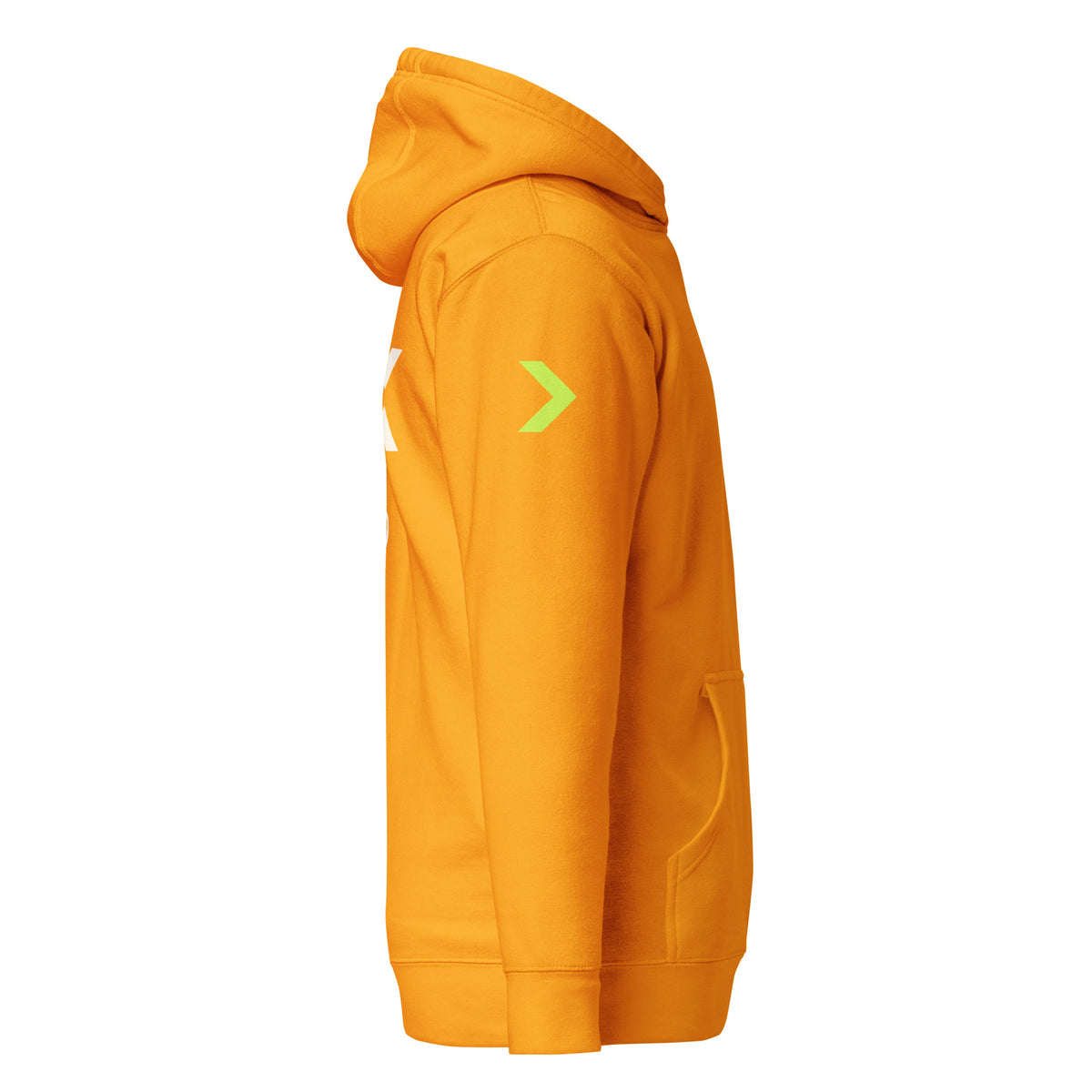 LGH Unisex Hoodie in Team Gold, right side view showing the sleeve print